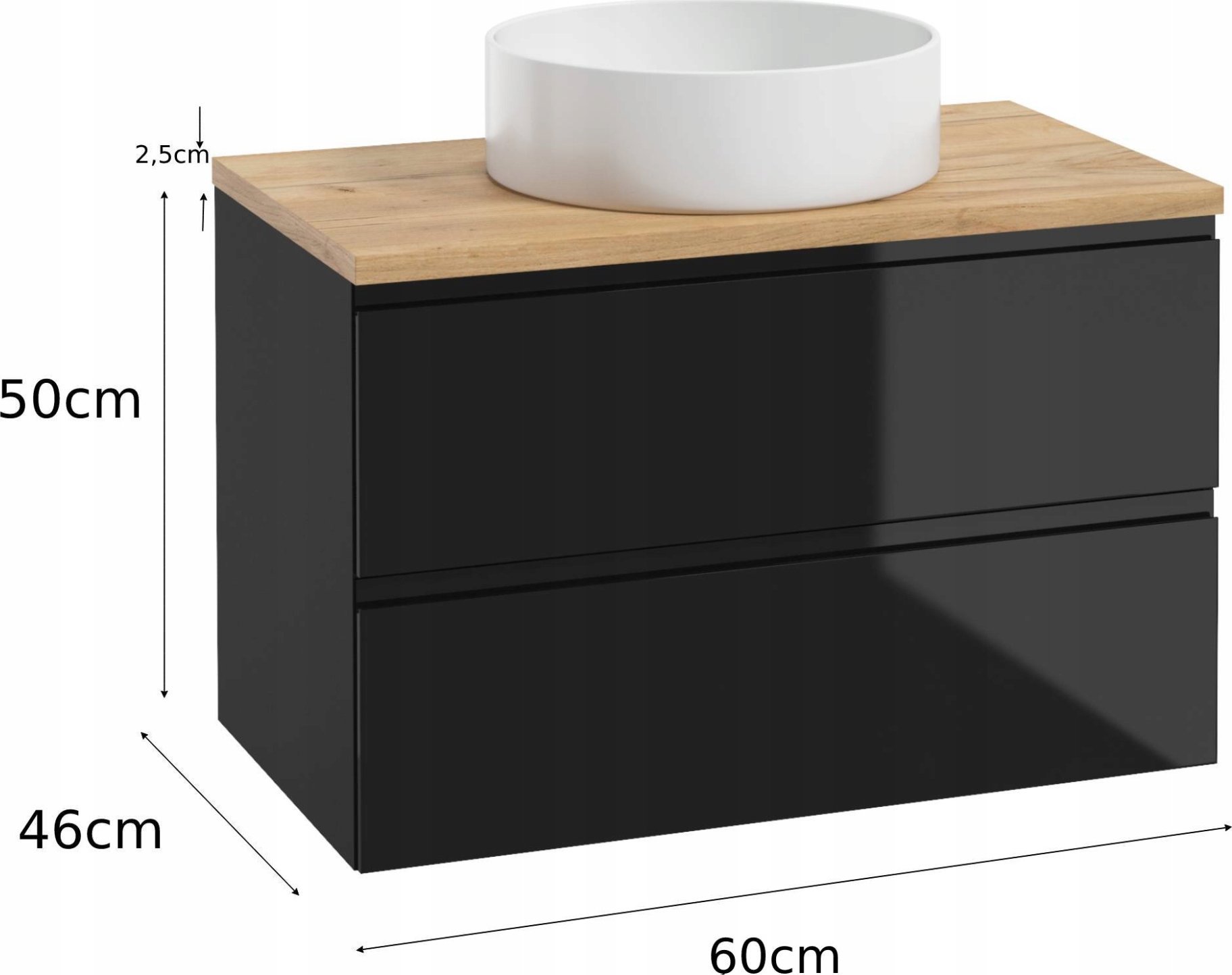 ZESTAW ŁAZIENKOWY Z BLATEM DĘBOWYM 60czarny połys