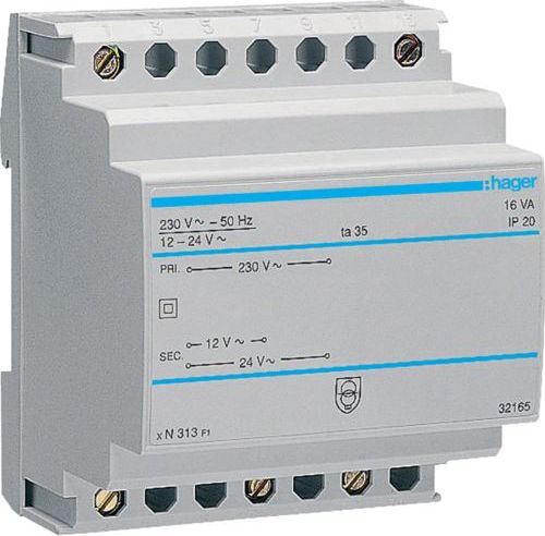 Hager Transformator bezpieczeństwa modułowy 230/12- 24V AC 1,33-0,67A (ST313)