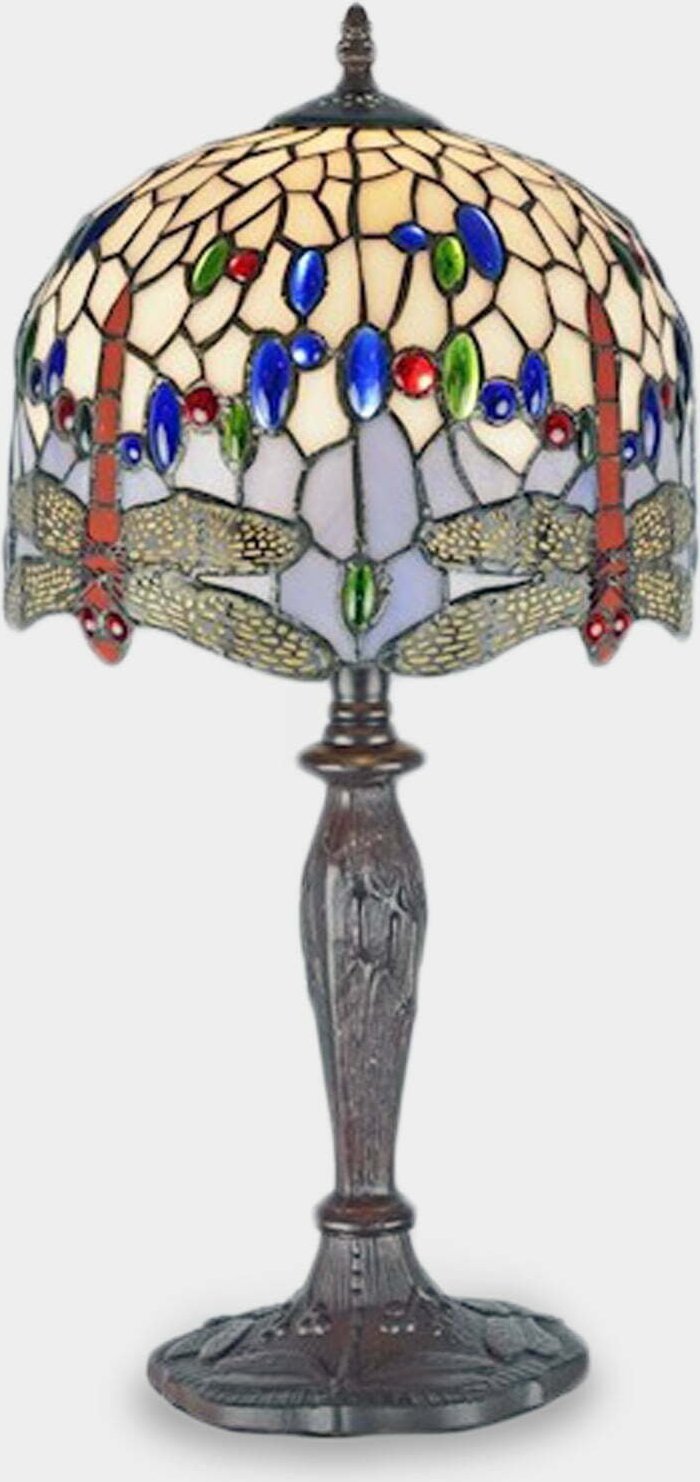Lampa stołowa rzezbyzbrazu Lampa Witrażowa w Stylu Tiffany Ważka Kremowa