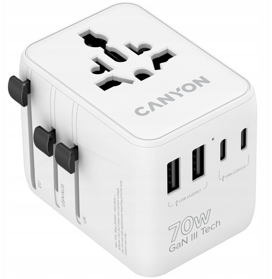 CANYON Travel Adapter OnTour 70 EU/UK/US/AUS 70W White
