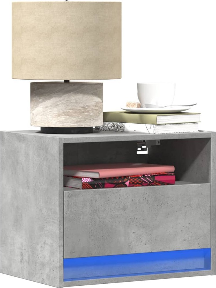 vidaXL Wisząca szafka nocna z podświetleniem LED, szarość betonu