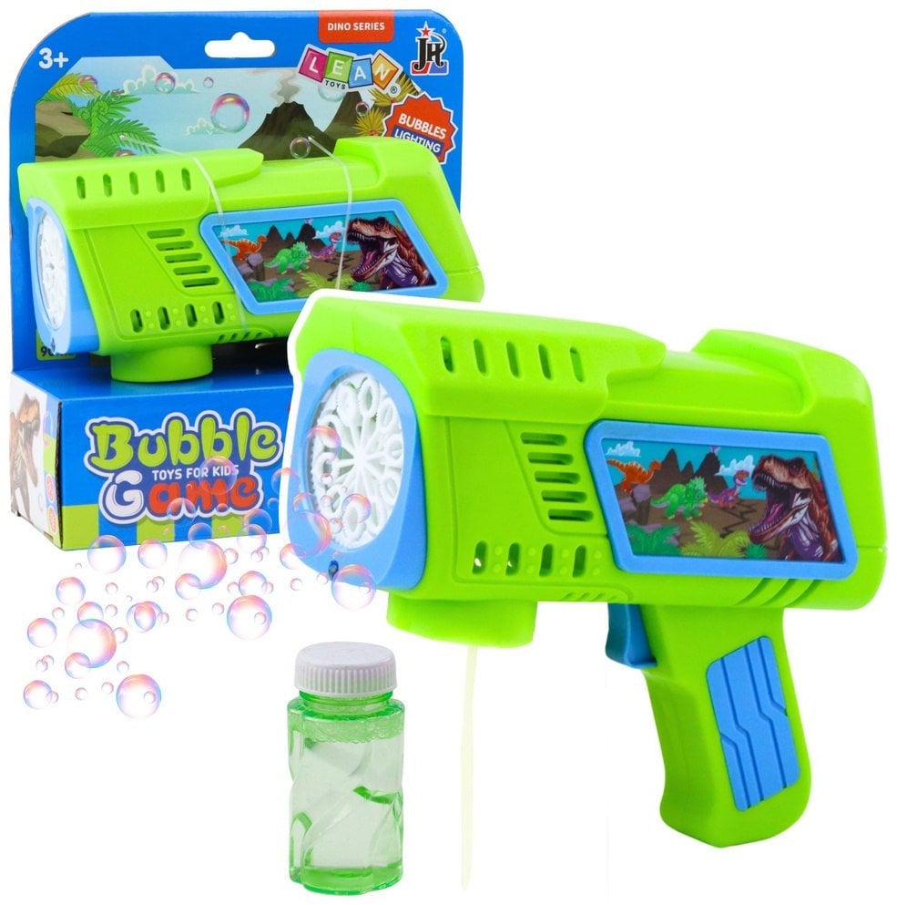 Pistolet Na Bańki Mydlane Dioda LED Zielony Dinozaury