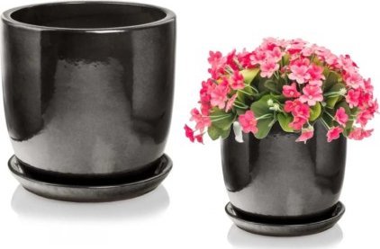 Planta Doniczka ceramiczna z podstawką grafitowa minimalistyczna 23x20cm