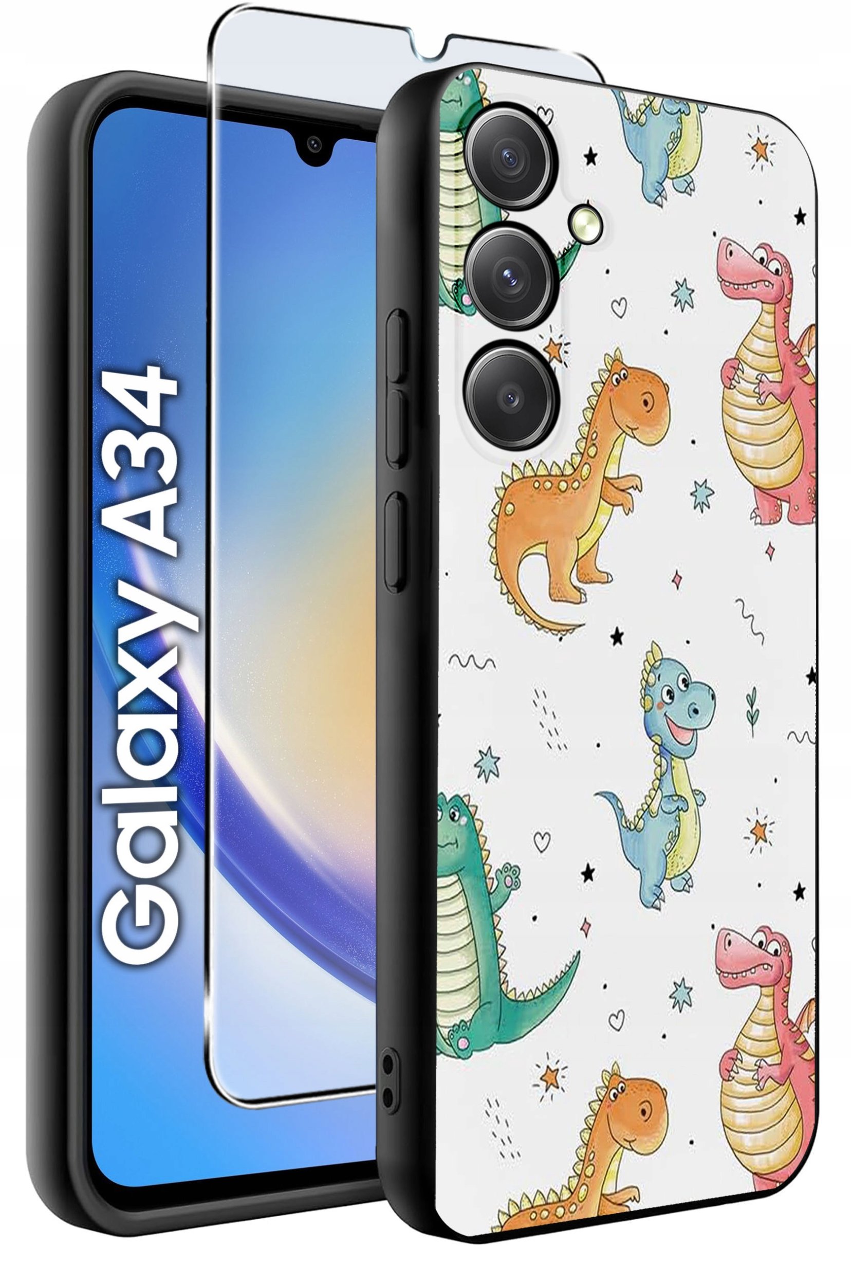 ETUI do Samsung A34 5G WZORY | SILIKONOWE MATT CASE + SZKŁO 9H