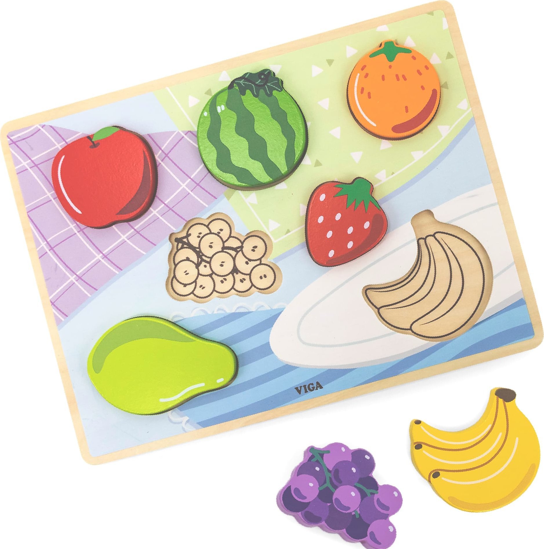 Viga VIGA Drewniane Puzzle Układanka Montessori 2w1 Figurki Owoce
