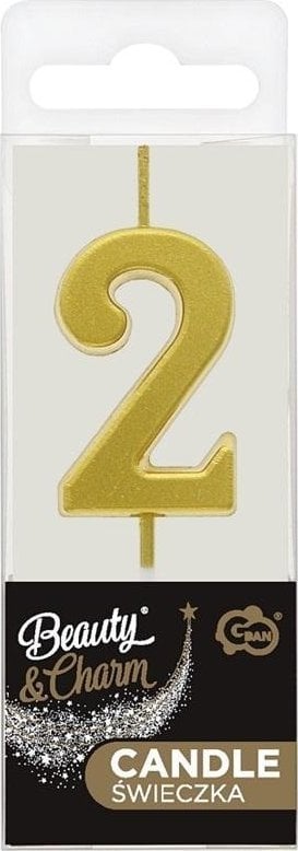 Świeczka piker B&C cyfra 2 metaliczna złota 9,5cm