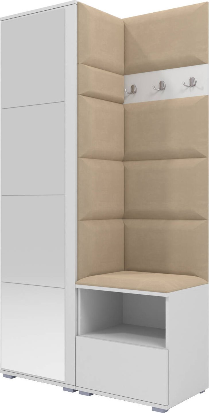 Ravio Tapicerowana garderoba Nela I z lustrem - kolor biały + tkanina Trinity 04