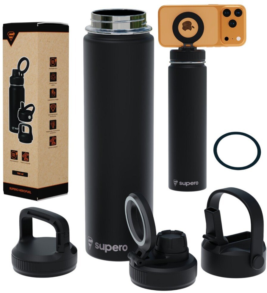 SUPERO Butelka termiczna 700 ml, czarny