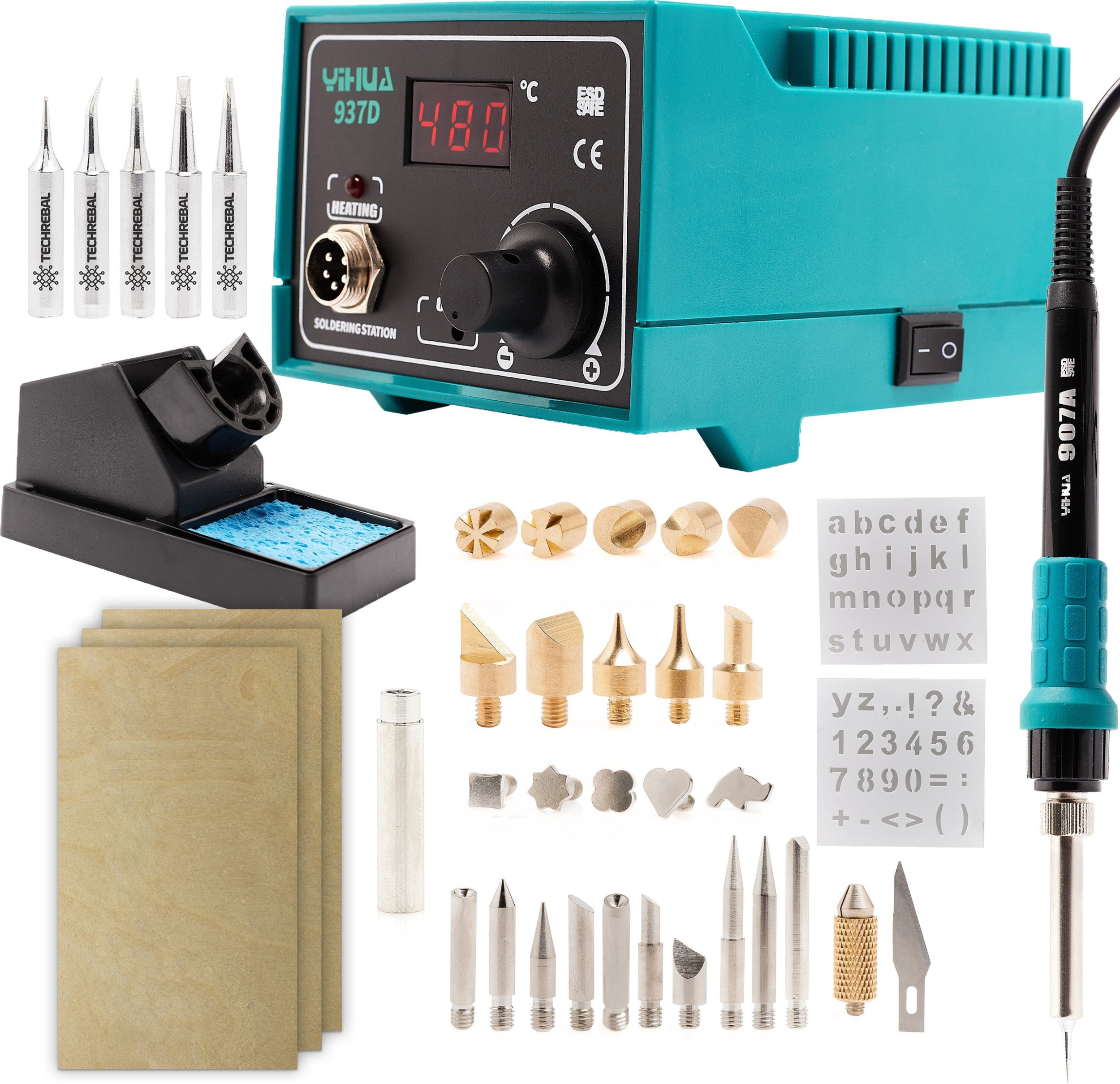 Wypalarka do Drewna Yihua 937D LCD + Szablony Końcówki Sklejka Akcesoria