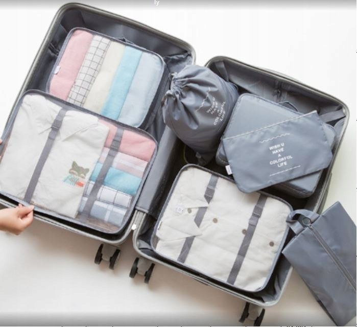 Korbi Organizery do walizki zestaw podróżny 8 sztuk akcesoria do przechowywania ubrań torby wodoodporne kosmetyczka worek na buty szar