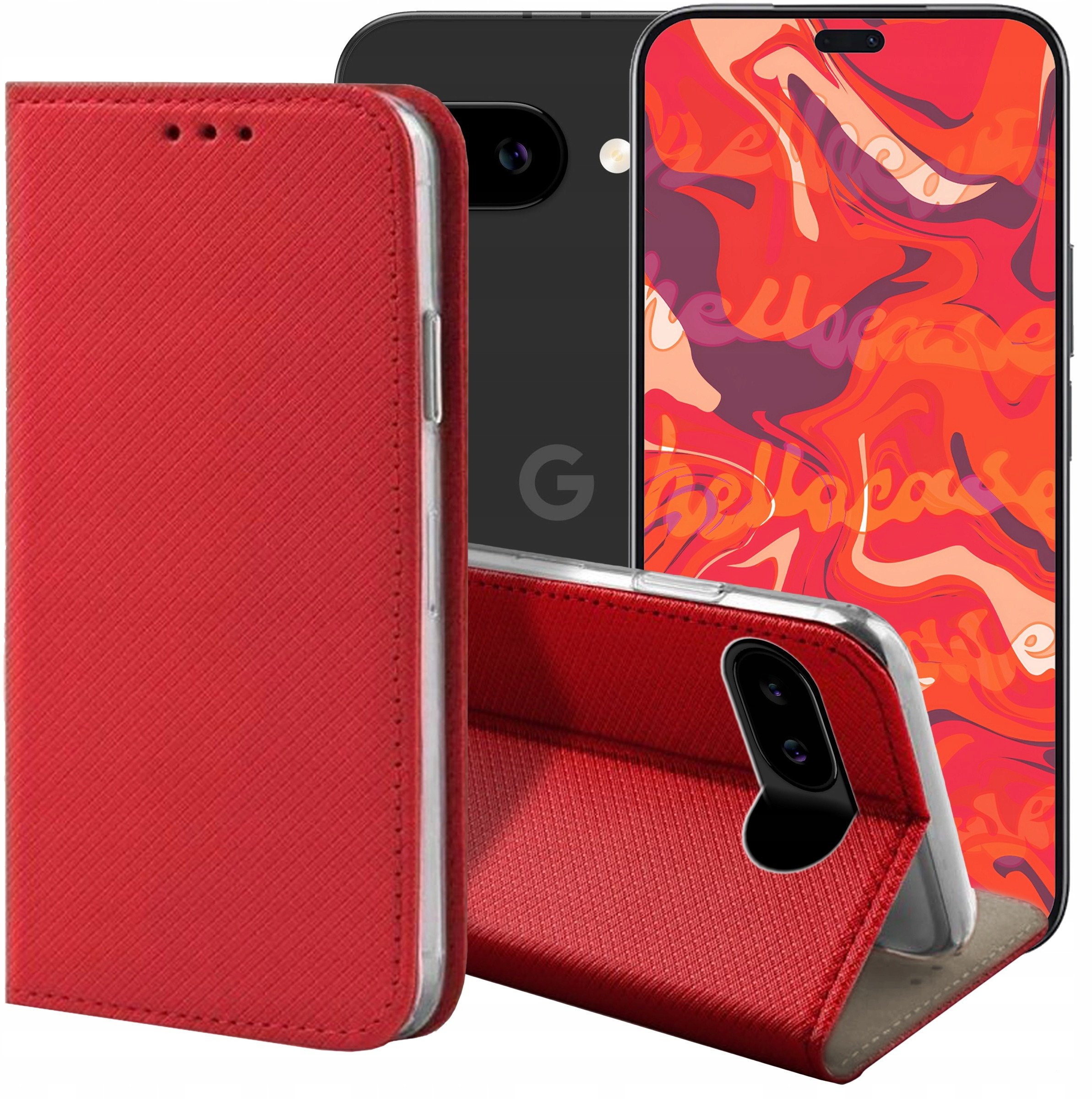 ETUI Z KLAPKĄ DO GOOGLE PIXEL 9A CZERWONE ZAMYKANE MAGNETYCZNE KABURA CASE