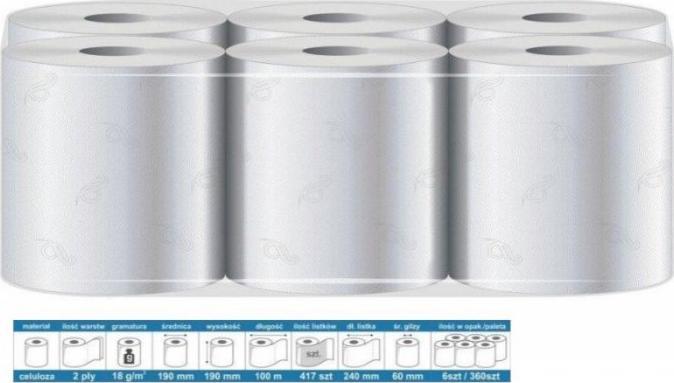 RĘCZNIK PAPIEROWY MAXI, 100% CELULOZA, 100M/19CM OP. 6SZT