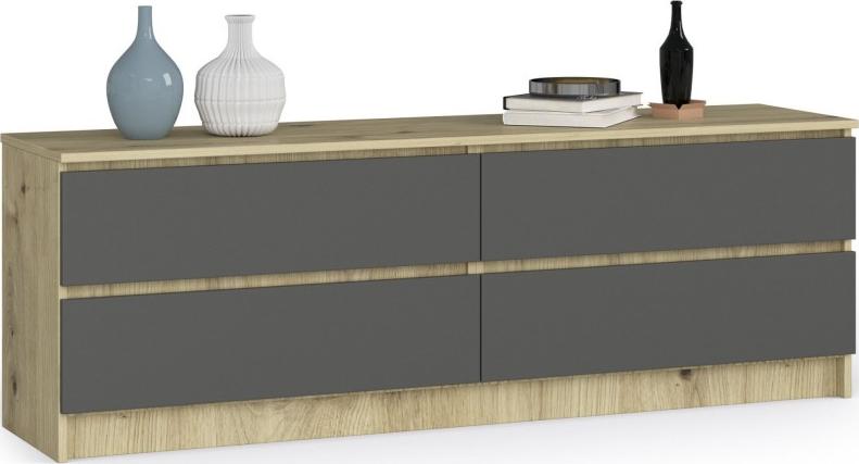 Fabryka Mebli Akord Komoda K 160 cm 4 szuflady - dąb artisan-grafit szary