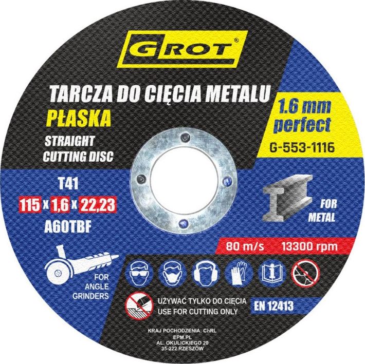 Grot Tarcza Płaska T1a 115x1.6x22 Koplet 10 Sztuk