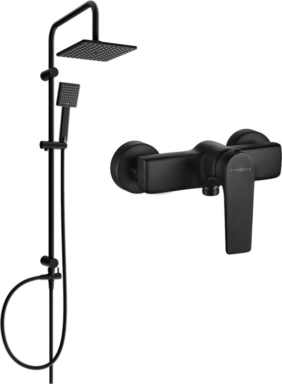 Zestaw prysznicowy Mexen Mexen Tord zestaw prysznicowy natynkowy z deszczownicą i baterią prysznicową Lynx, czarny - 745940200-70