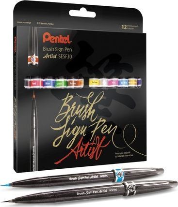 Artequipment PENTEL Pisaki pędzelkowe Brush Sign Pen Artist 12 kolorów uniw