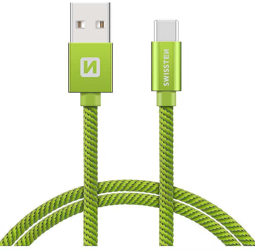 Kabel USB Swissten USB-A + USB-C - USB-C 0.2 m Zielony (8595217457980)