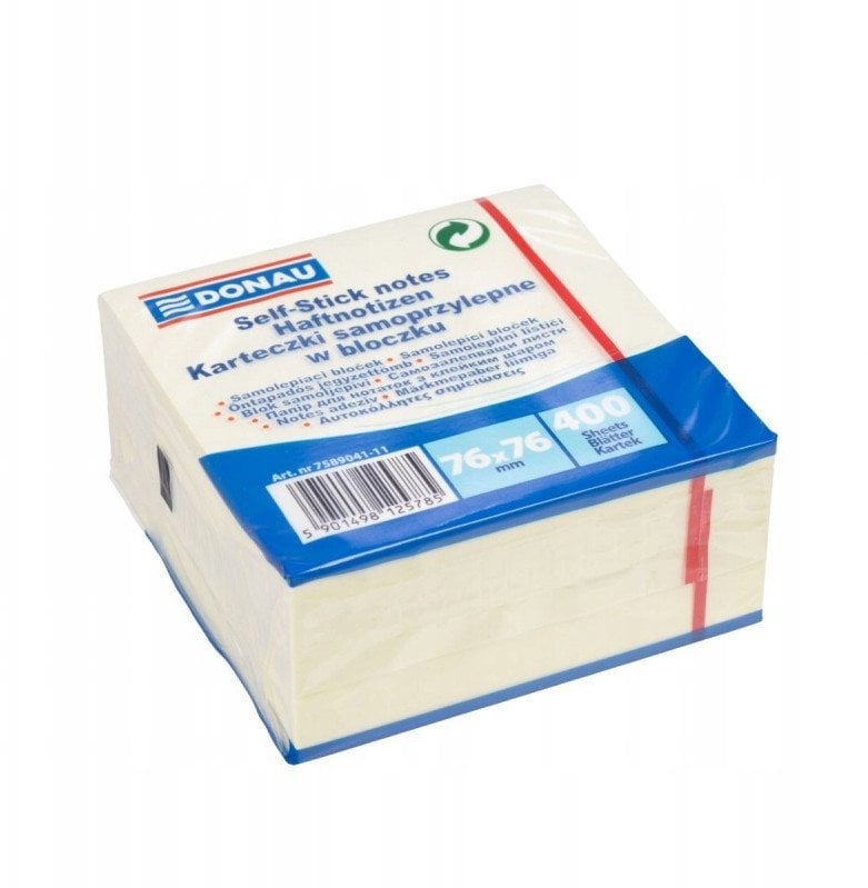Kostka samoprzylepna DONAU, 76x76mm, 1x400 kart., pastel, jasnożółty