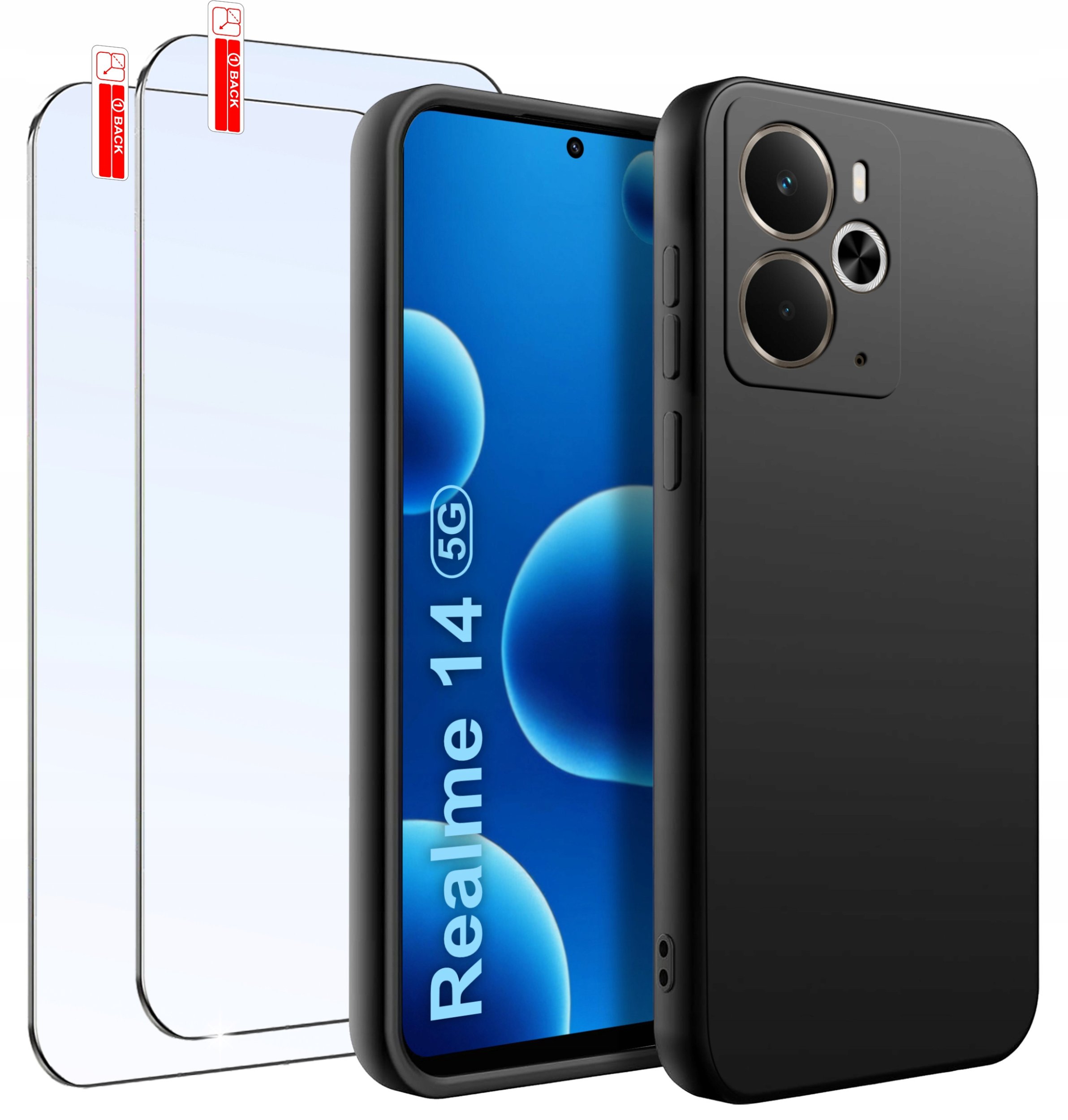 ZESTAW Etui do Realme 14 5G Matowe Czarne Silikon Slim +2 SZTUKI SZKŁO