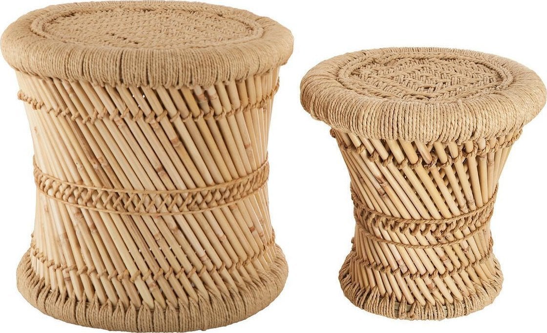 Atmosphera Zestaw taboretów, dwa stołki wykonane z juty i bambusa, Atmosphera