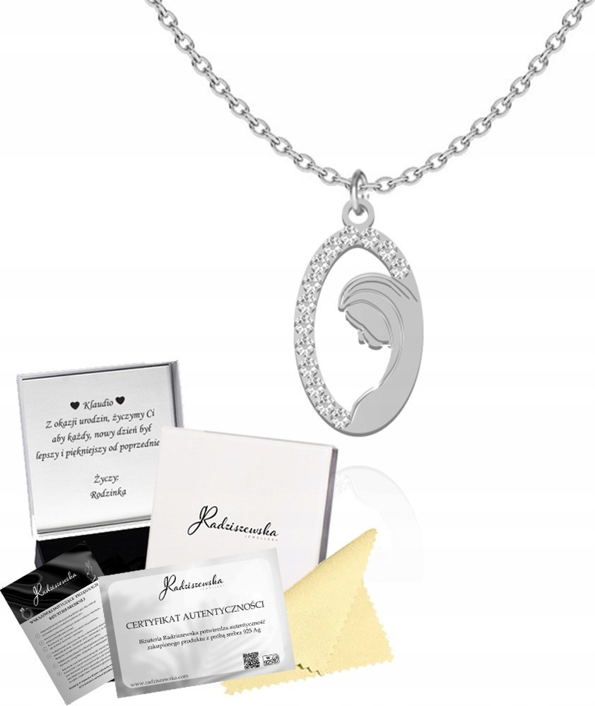 Radziszewska Jewellery Srebrny Łańcuszek z Matką Boską 925 Chrzest Komunia Prezent ŻYCZENIA GRATIS