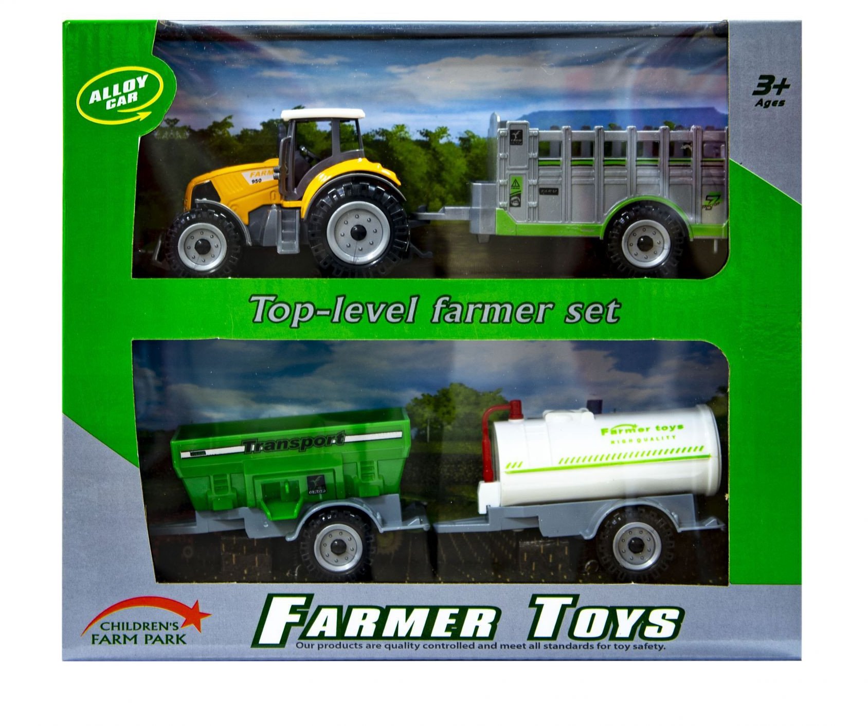 Traktor z wymiennymi przyczepami pomarańczowy