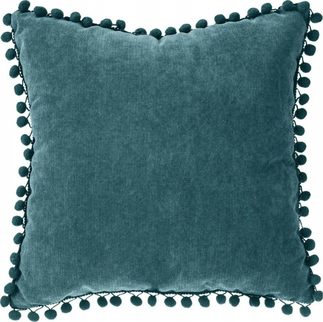 Atmosphera Poduszka dekoracyjna POMPONS, 40 x 40 cm, kolor morski