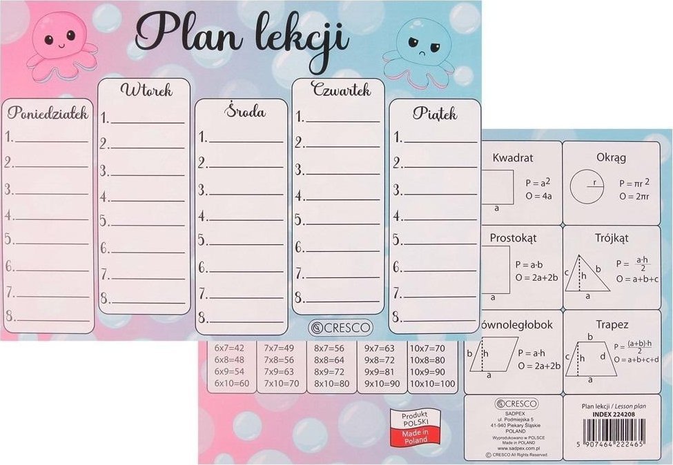 Plan lekcji A5 Ośmiornica (25szt)