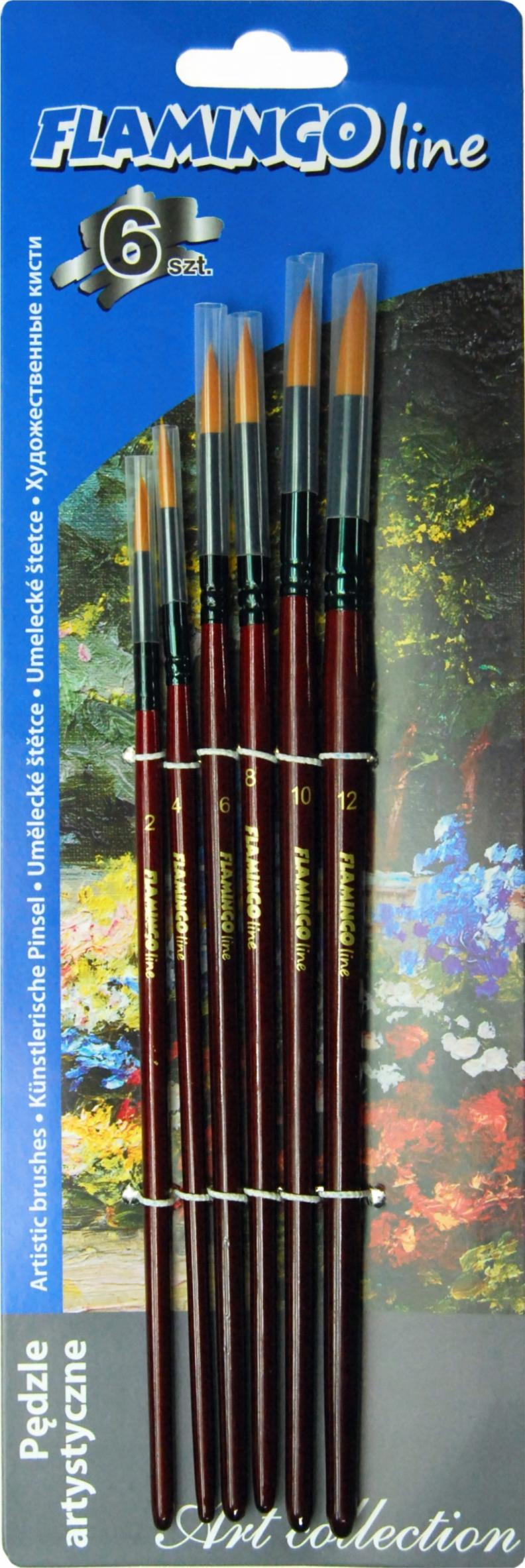 Titanum Pędzle artystyczne z włosiem syntetycznym okrągłe 6 szt Flamingo Line