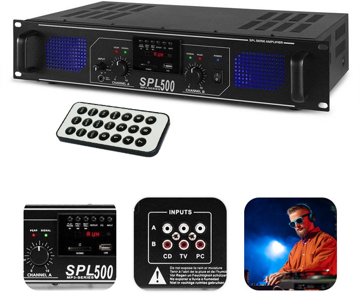 Wzmacniacz 2x 250W Skytec SPL500MP3 one size