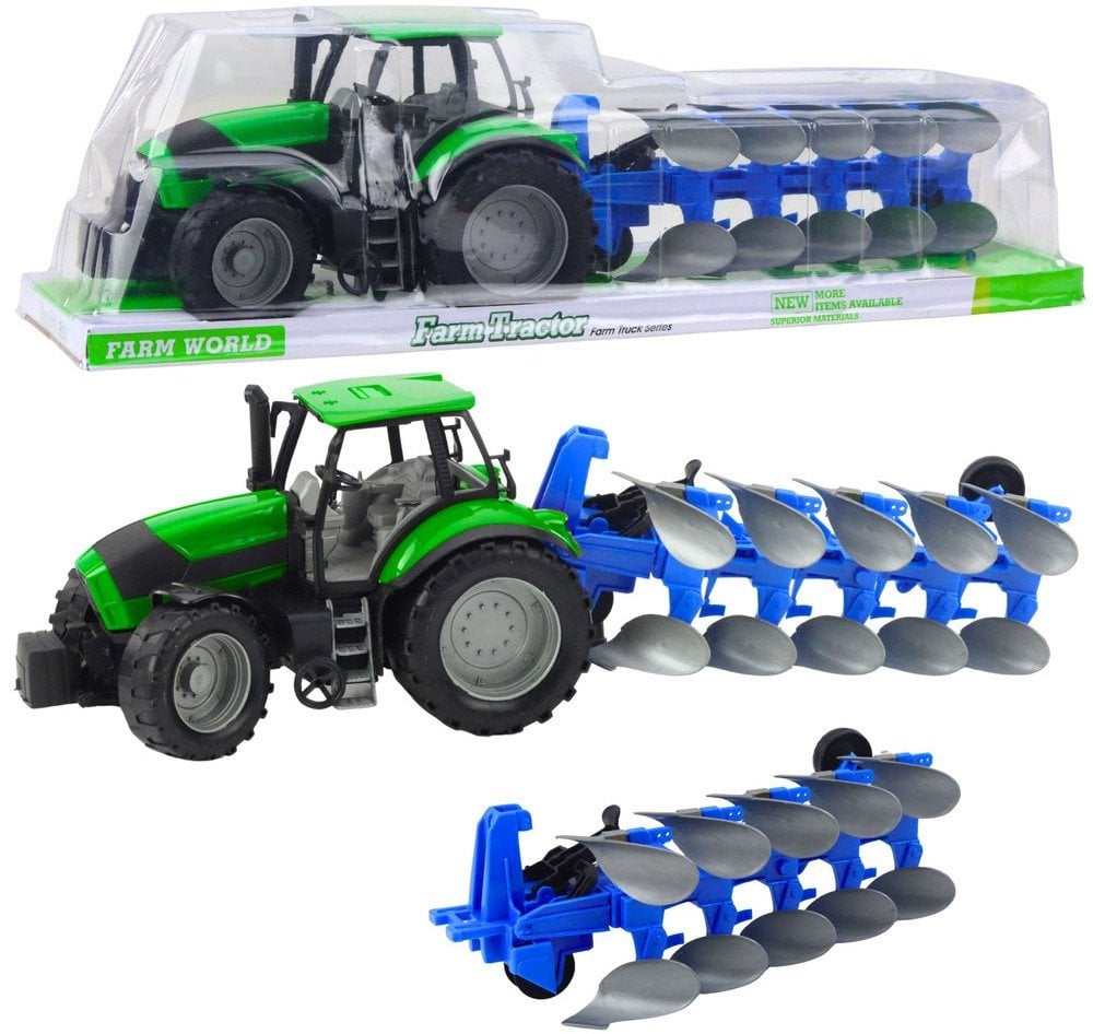 Traktor Rolniczy Farmerski Z Pługiem Napęd Zielony LEAN Toys