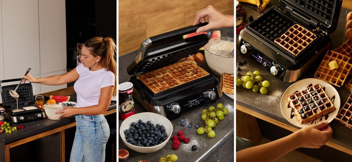 Gofrownica Yoer DUŻA Gofrownica 2 duże gofry AUTOMATYCZNE PROGRAMY Mocna 1740W REGULACJA TEMPERATURY - Fluffo WM01BK