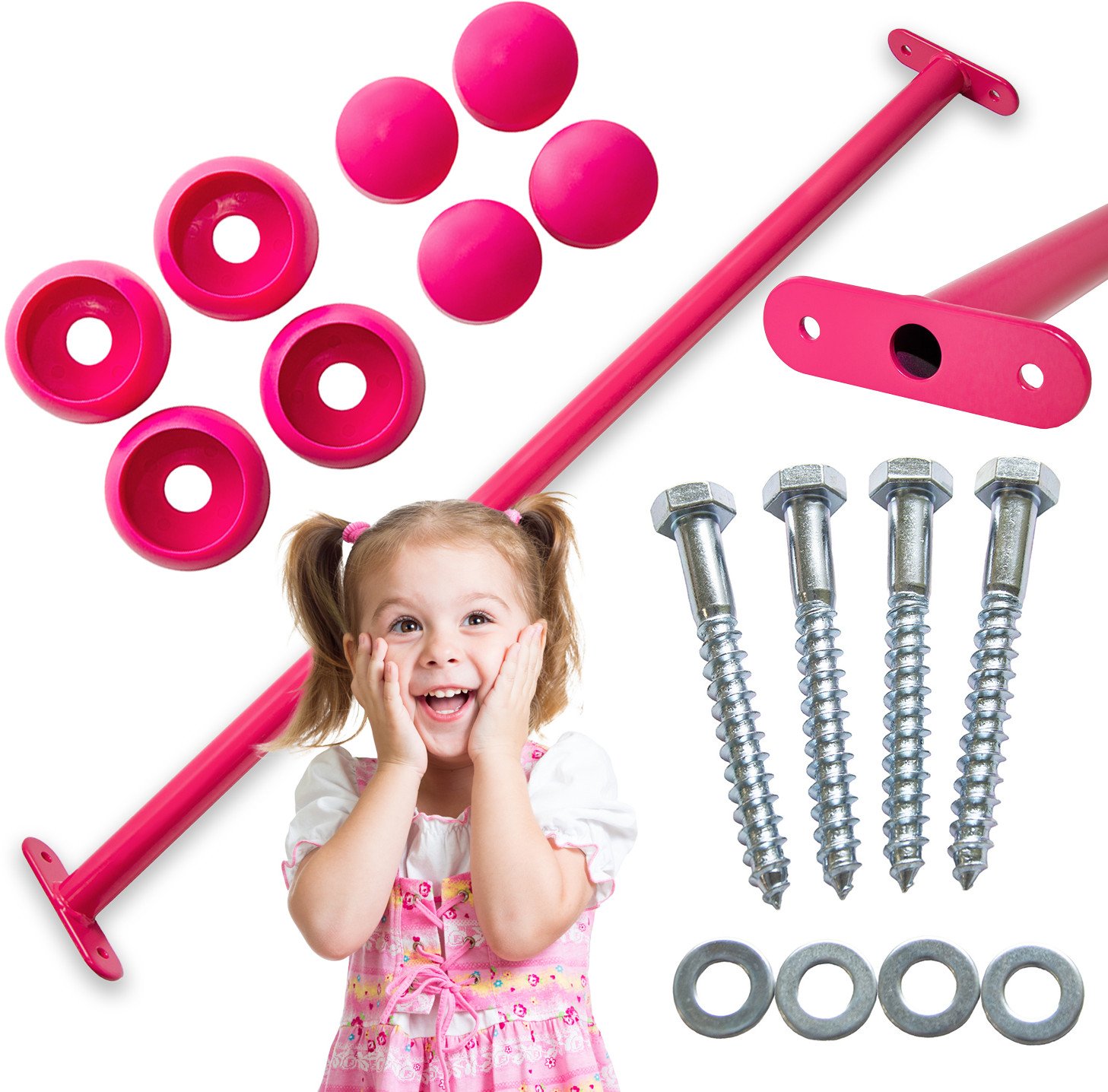 Drążek Metalowy Różowy 90cm Uchwyt do podciągania