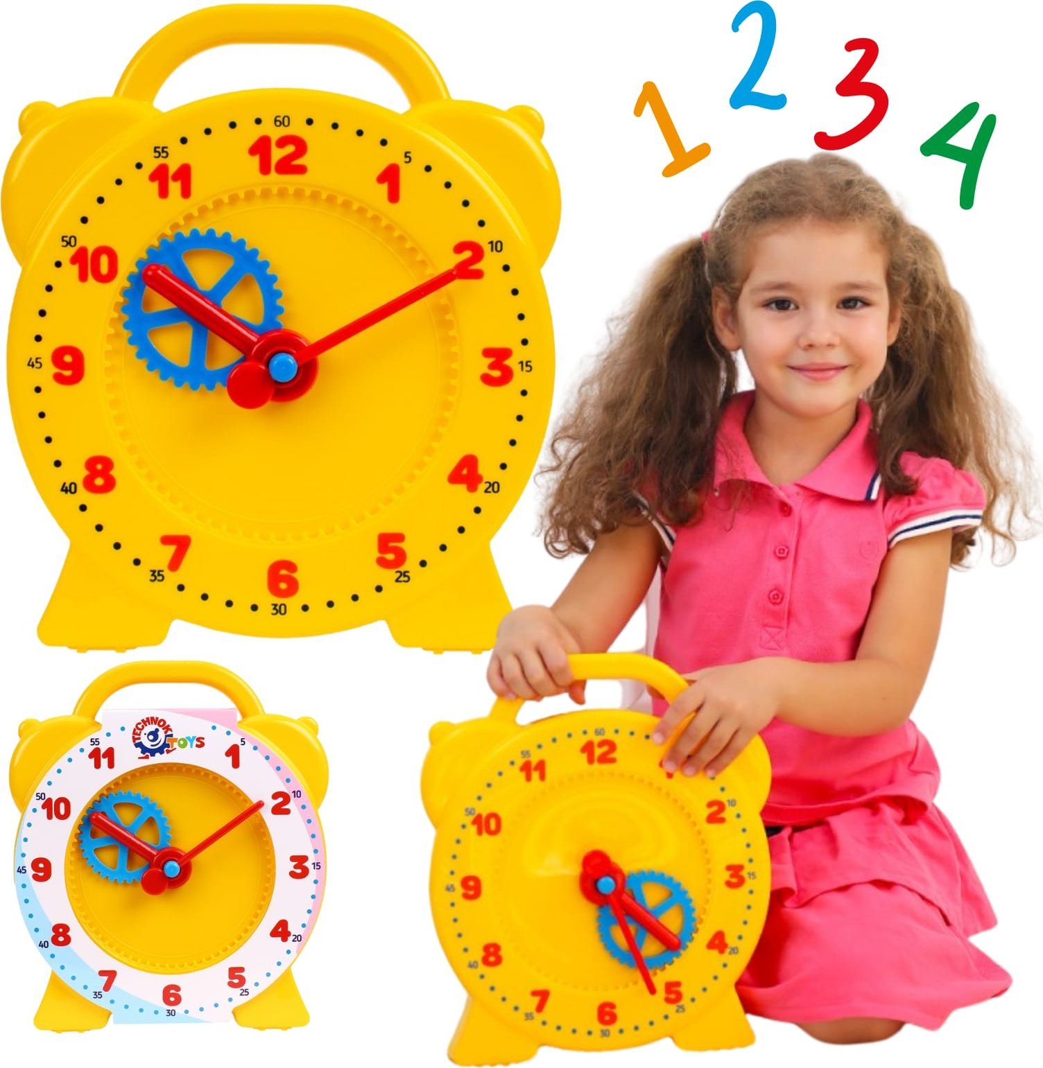 Technok Edukacyjny Zegar Godziny Cyfry Przesuwane Wskazówki Kolorowy Bezpieczny