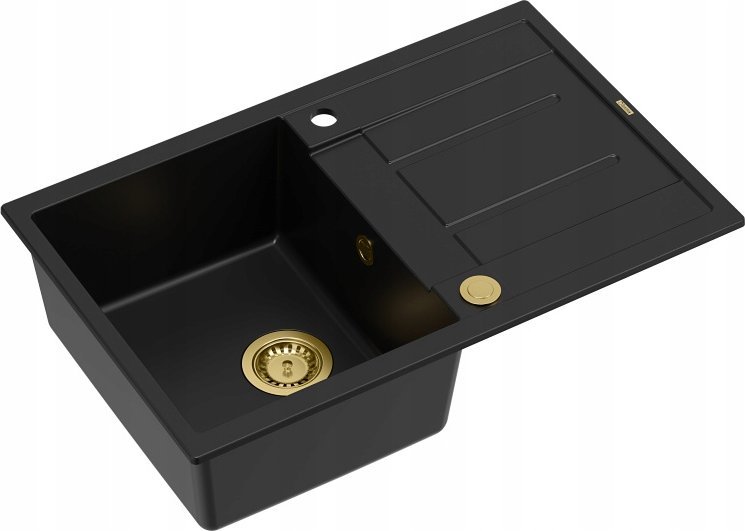 Zlewozmywak GraniteQ MORGAN 111 GraniteQ zlewozmywak pure carbon z syfonem Push To Open 1-komorowy z/o / elementy złote