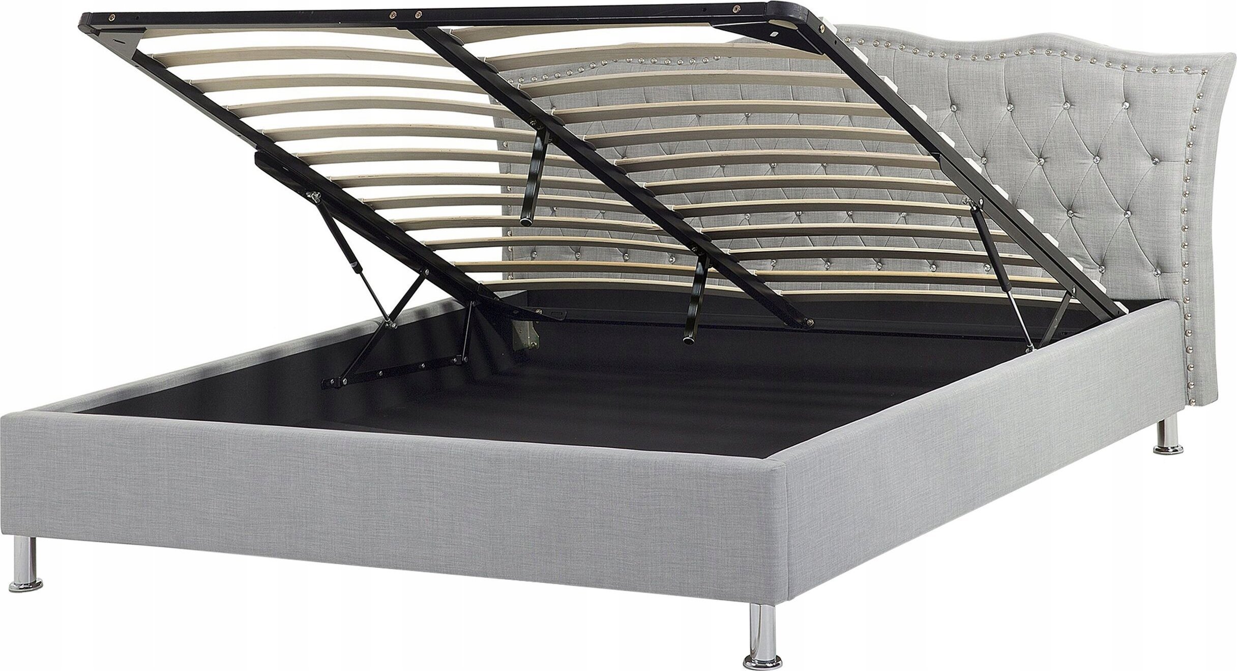 Beliani Łóżko z pojemnikiem tapicerowane 160 x 200 cm szare METZ!