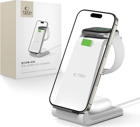 TECH-PROTECT QI15W-A36 3IN1 WIRELESS CHARGER FOR APPLE WHITE
