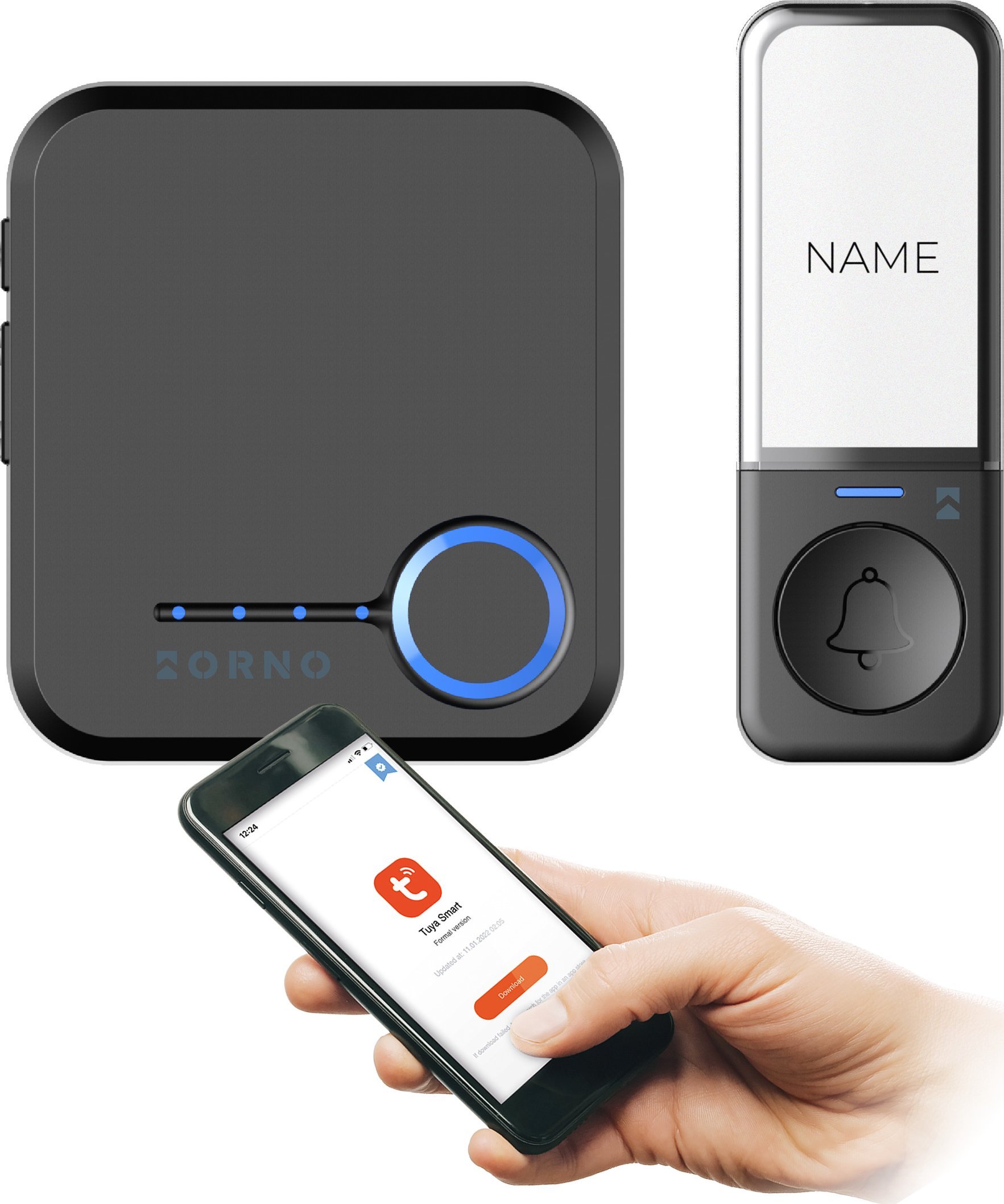 Orno SIGO AC, dzwonek bezprzewodowy sieciowy, Wi-Fi, przycisk bezbateryjny, learning system, 52 dźwięki, 200m, czarny