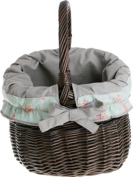 WickerPL Kosz zakupowy bolerko ciemny brąz z obszyciem i rączką 31x31 H25/40 cm