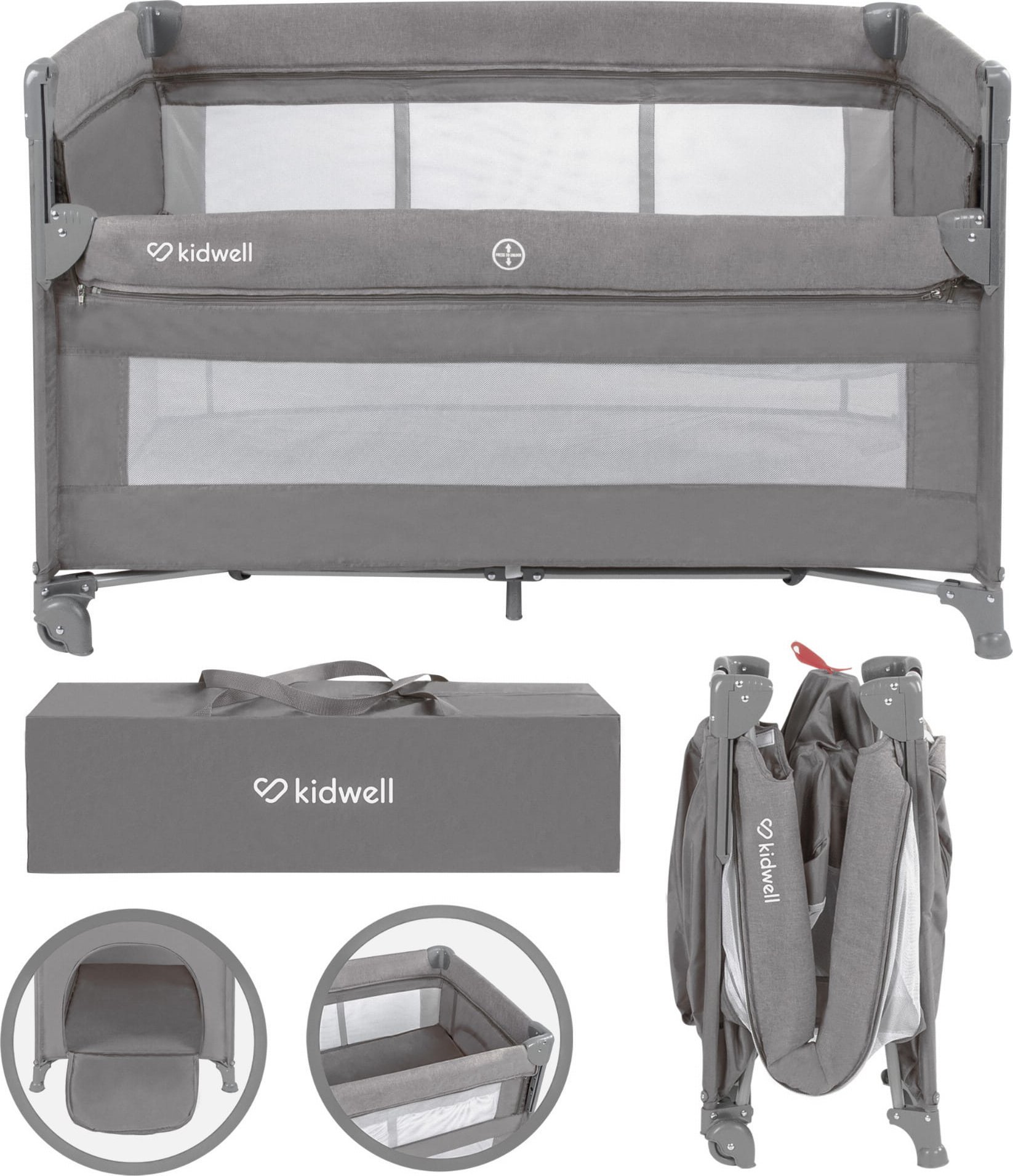 ŁÓŻeczko turystyczne kidwell dwupoziomowe blissy lift gray