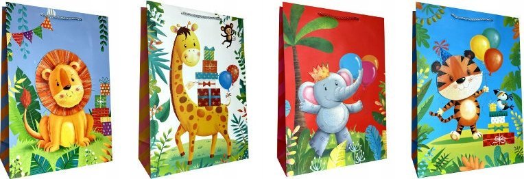 JU-PITER Torebka ozdobna prezentowa dziecięca Zwierzęta JP654A 26x32x10cm mix cena za 1 szt