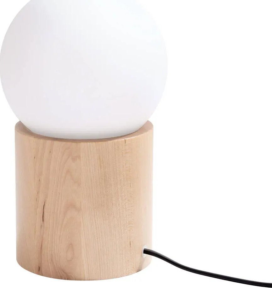 Lampa stołowa Sollux Lighting Drewniana lampa stołowa ze szklanym kloszem w kształcie kuli