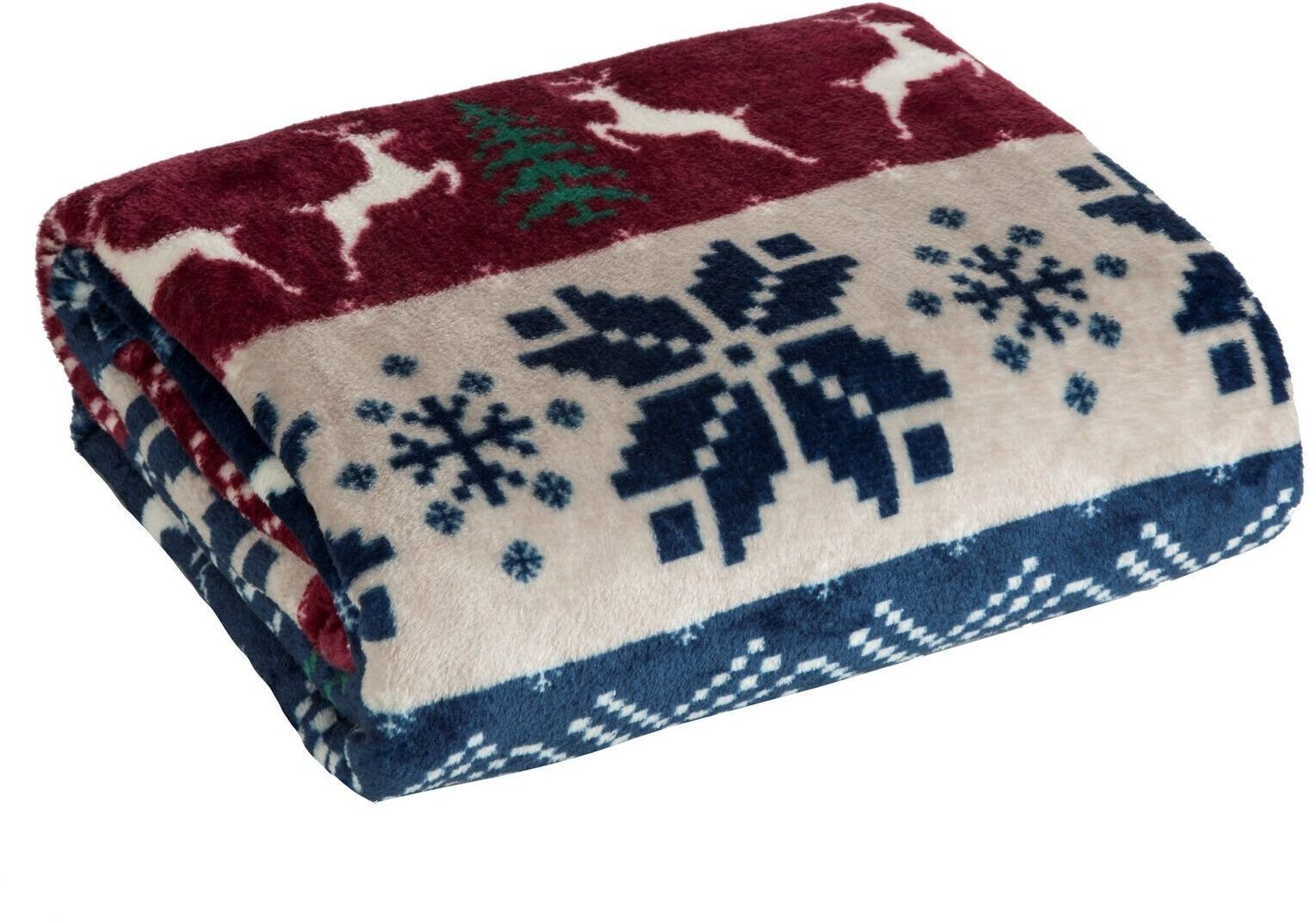Koc świąteczny 150x200 cm granatowy bordowy flano ciepły dekor