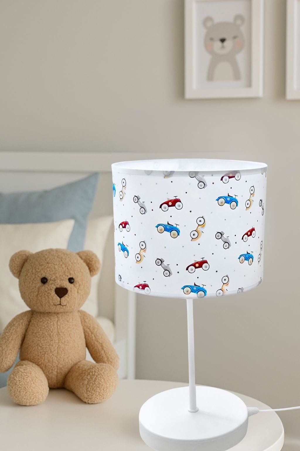 Lampa nocna dziecięca LED autka biała E27