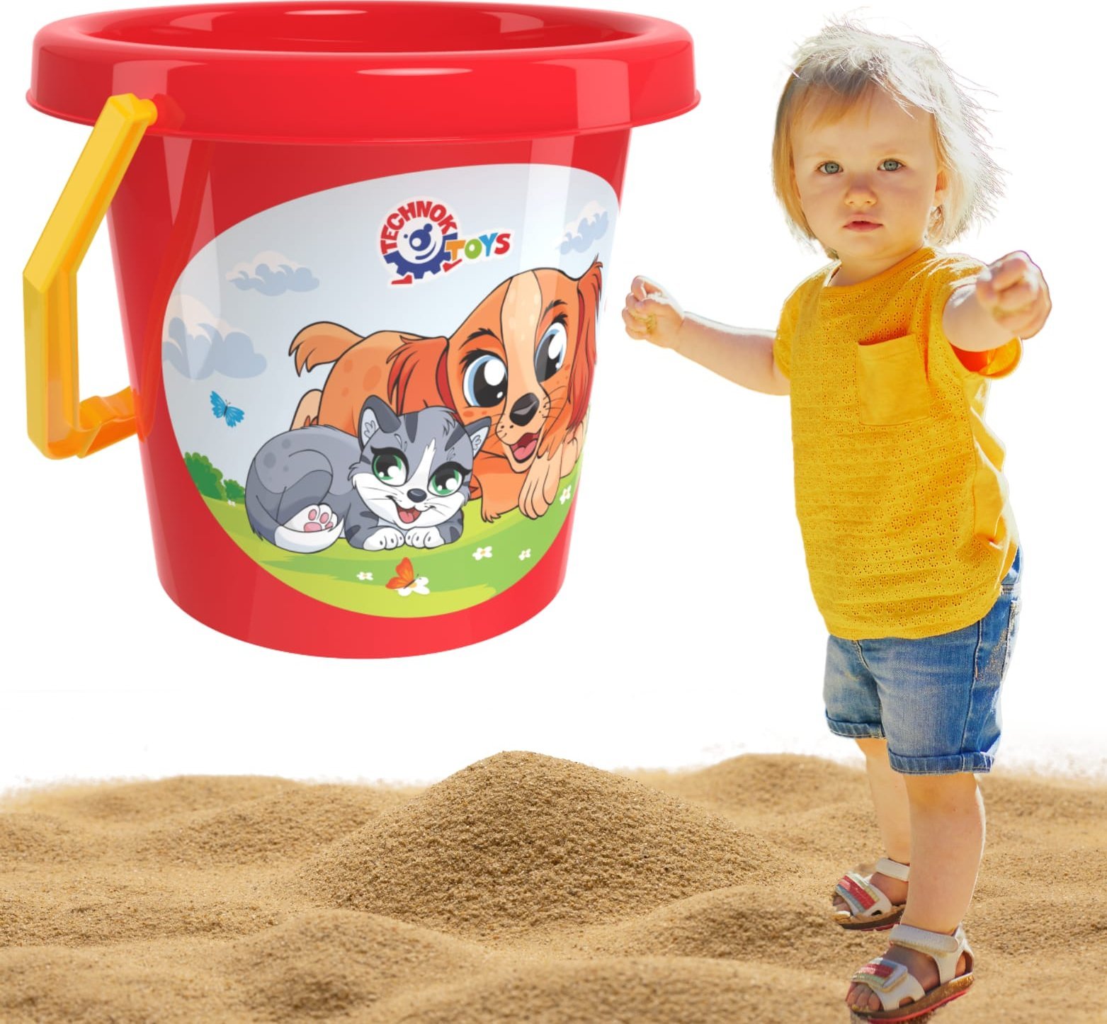 Technok Wiaderko Do Piasku Wygodny Uchwyt Kolorowa Grafika Zwierzątka Na Plaże