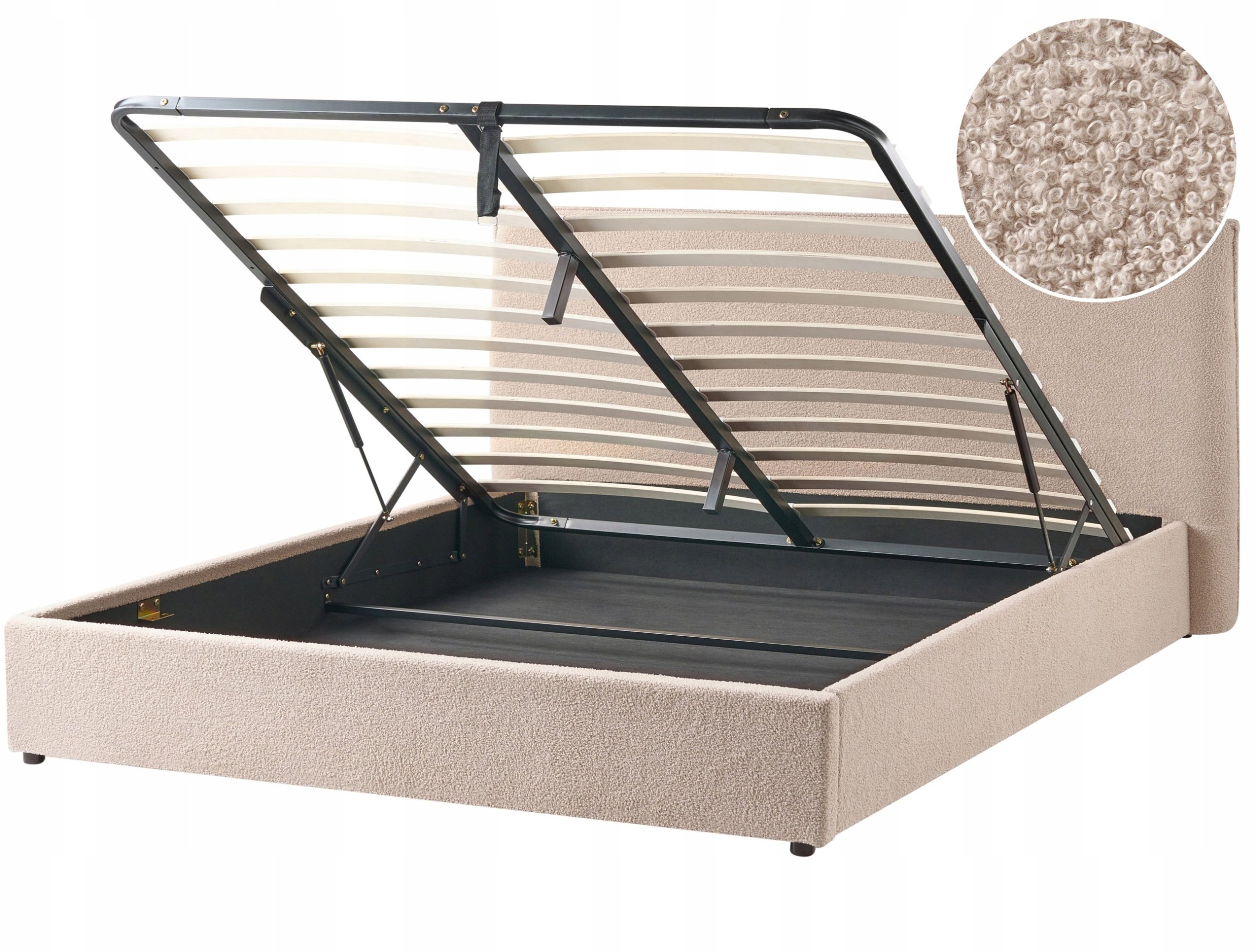 Łóżko z pojemnikiem Boucle LAVAUR 180 x 200 cm Beżowoszary