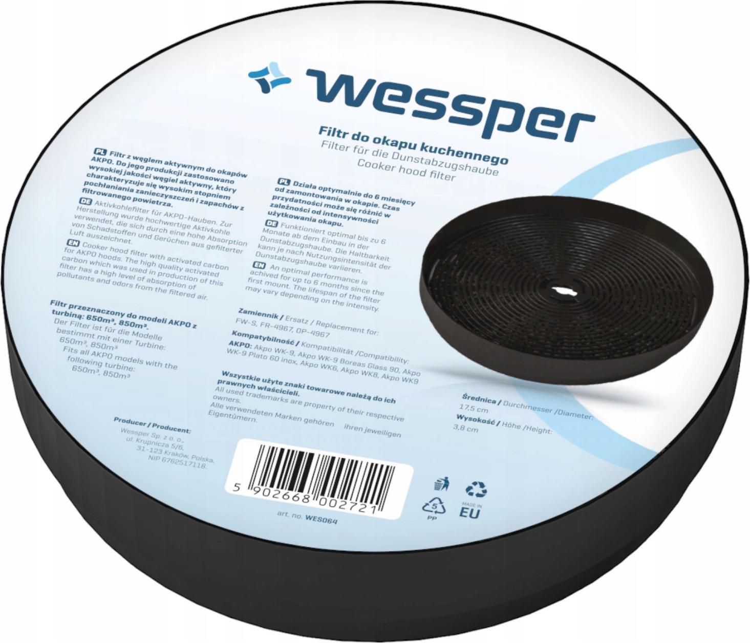 Wessper Filtr węglowy do okapu AKPO WK-6 WK-8 WK-9