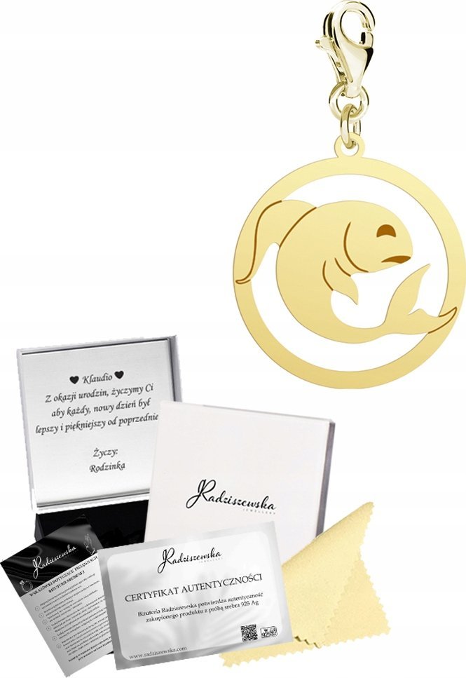 Radziszewska Jewellery Charms Złoty Zodiak Ryby Znak Zodiaku 925 Prezent Kobieta DEDYKACJA