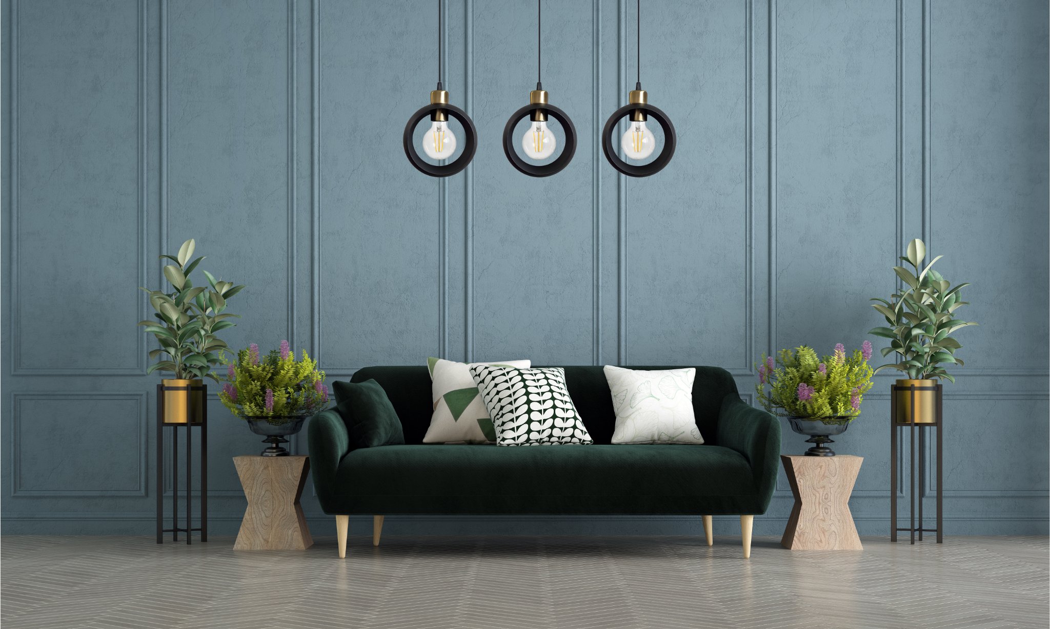 Nowoczesna lampa sufitowa RING wisząca 3-punktowa industrialny design, loft, czarna z akcentami starego złota