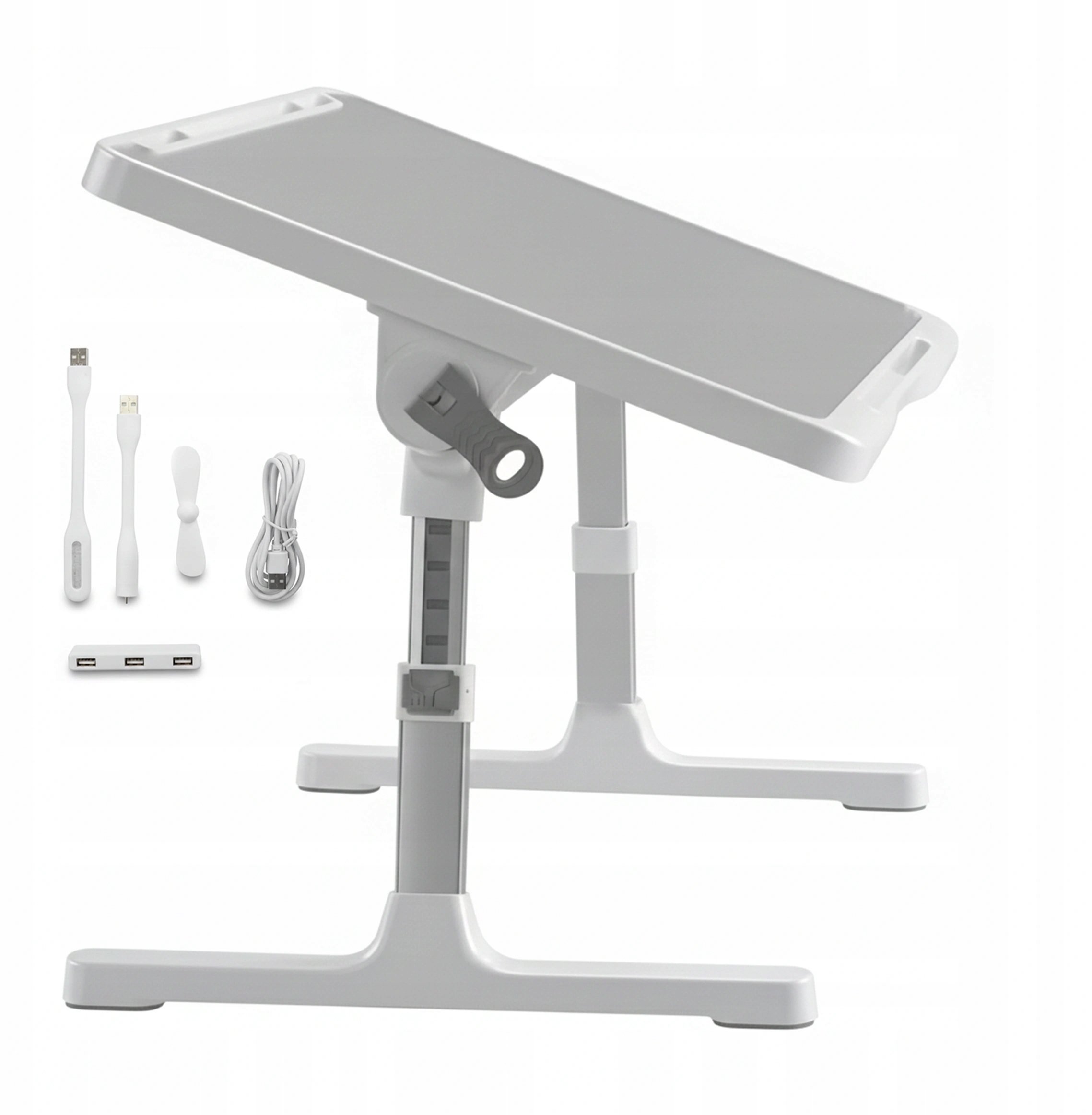 Stolik składany regulowany 6035 cm - biurko na laptopa z szufladą i portem USB, składane nogi, stabilna konstrukcja do pracy i